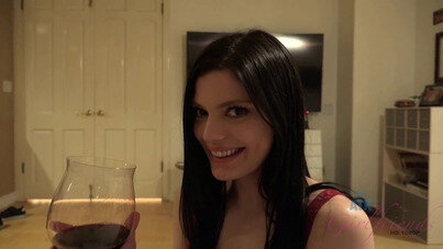 Drinking wine with a stunning brunette